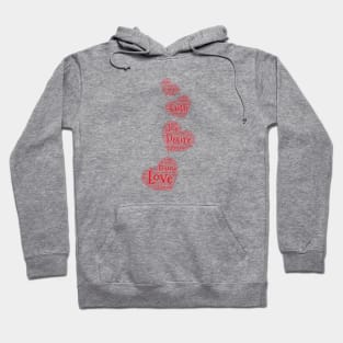 Four Small Cascading Word Cloud Hearts Hoodie